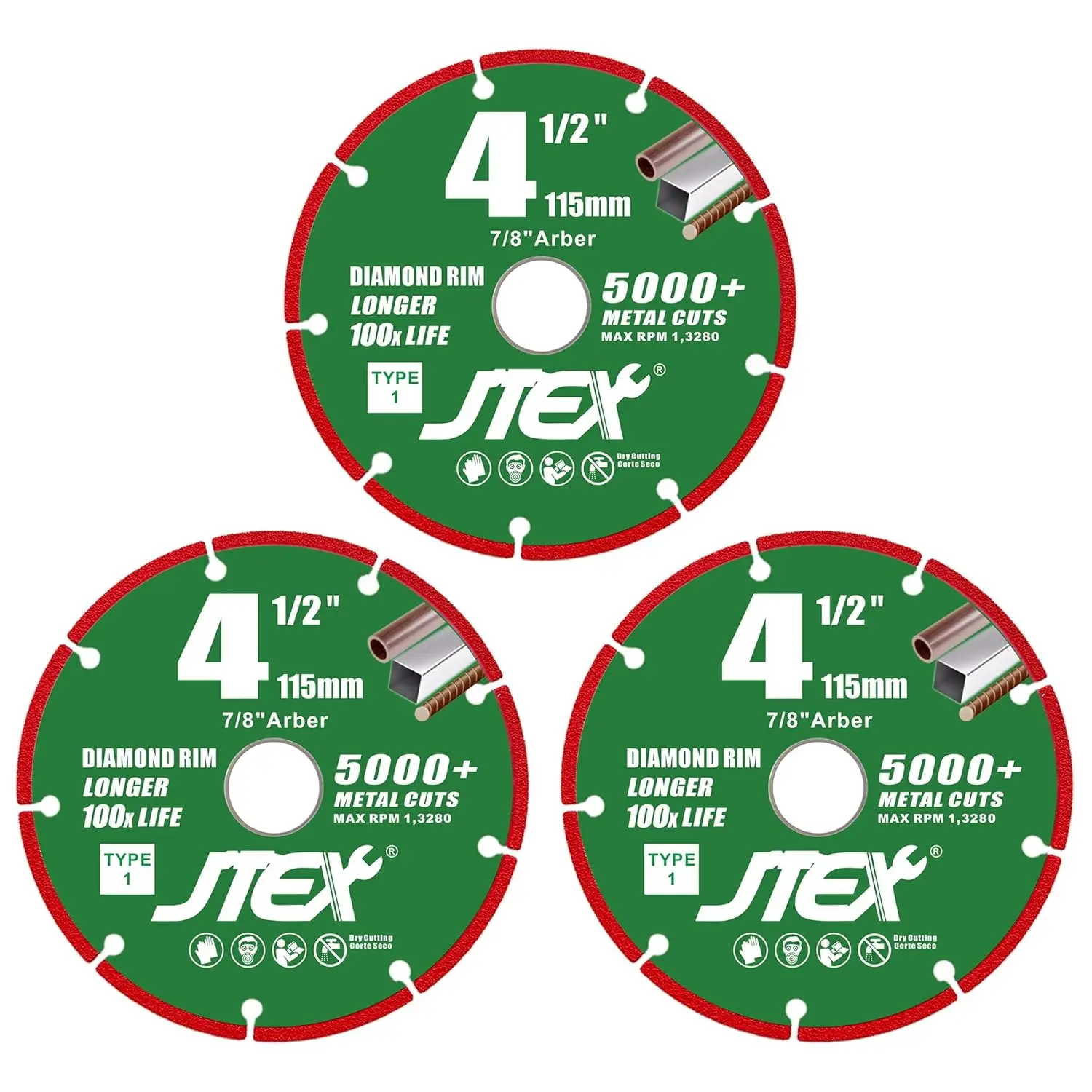 

4-1/2" Diamond Cut Off Wheel for Angle Grinder, 7/8" Arbor, Metal Cutting for Rebar, Steel, Iron - 3 Pack