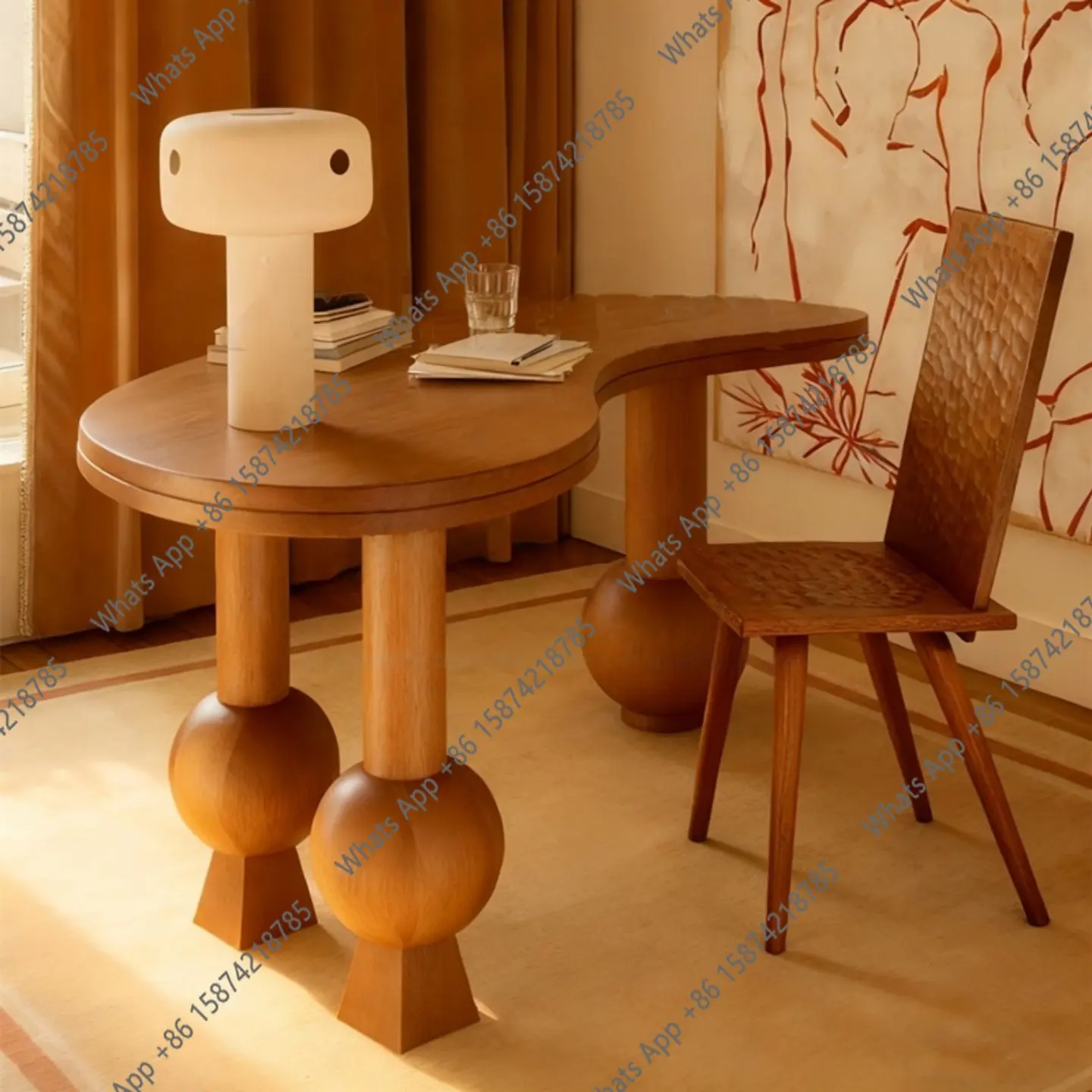 Medieval style solid wood retro model room office designer special-shaped computer desk French study desk