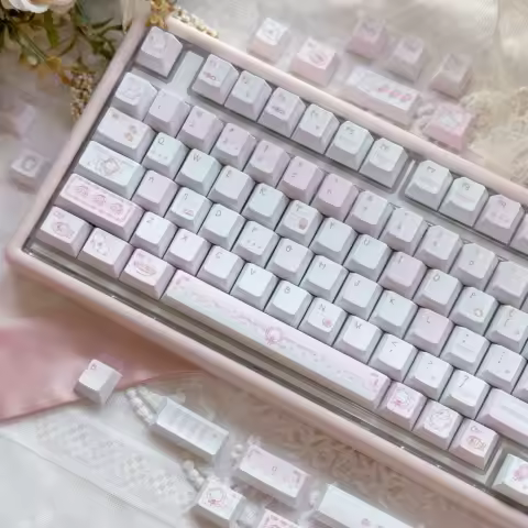 Dessert Cat Pink Keycap Cherry Profile 130 Keys PBT Dye Sublimation Cartoon Cute Custom Mechanical Keyboard Keycaps Girls Gifts