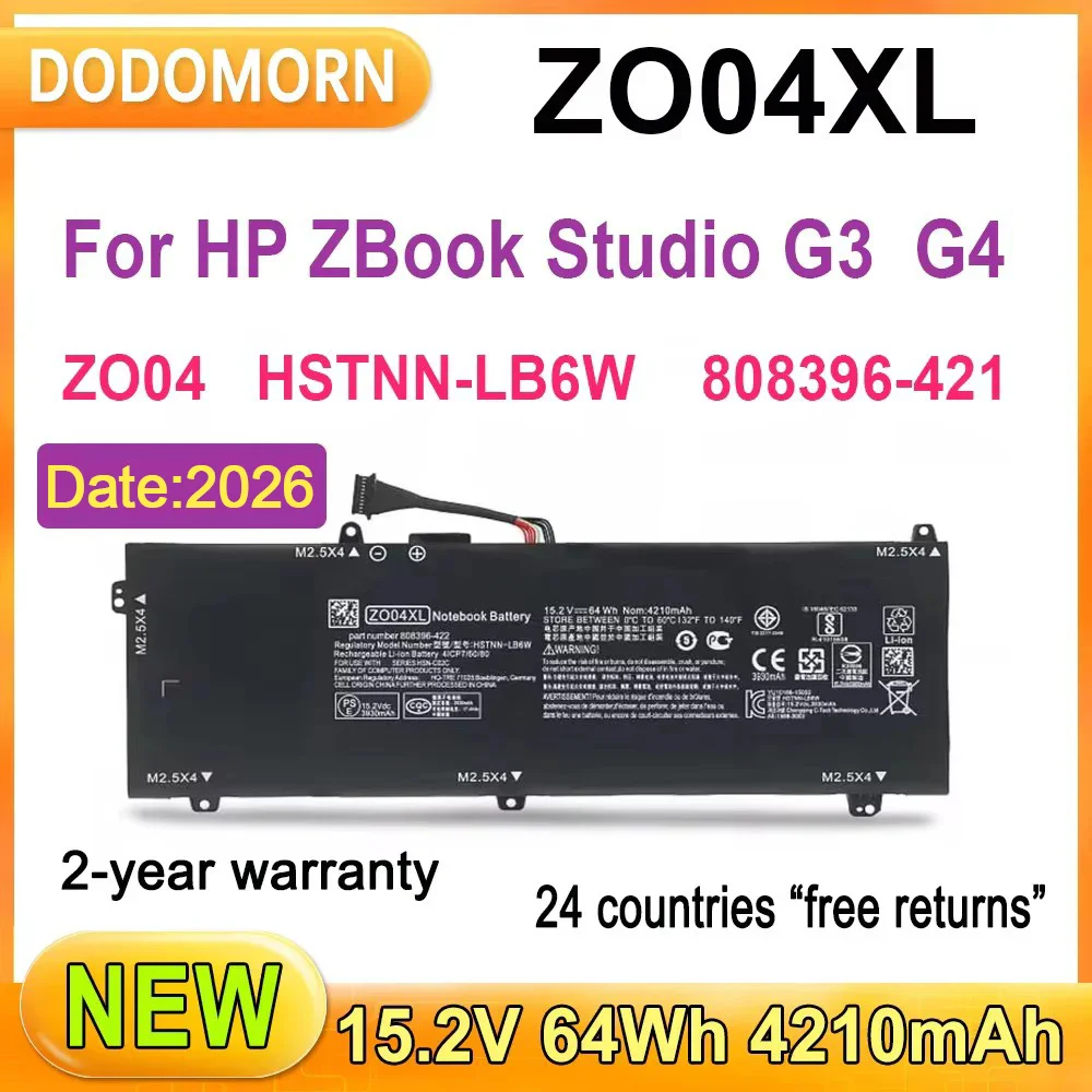 Nueva batería de ordenador portátil ZO04 ZO04XL para HP ZBook Studio G3 G4 Series alta calidad 15,2 V 64Wh capacidad completa 2 años de garantía HSTNN-LB6W