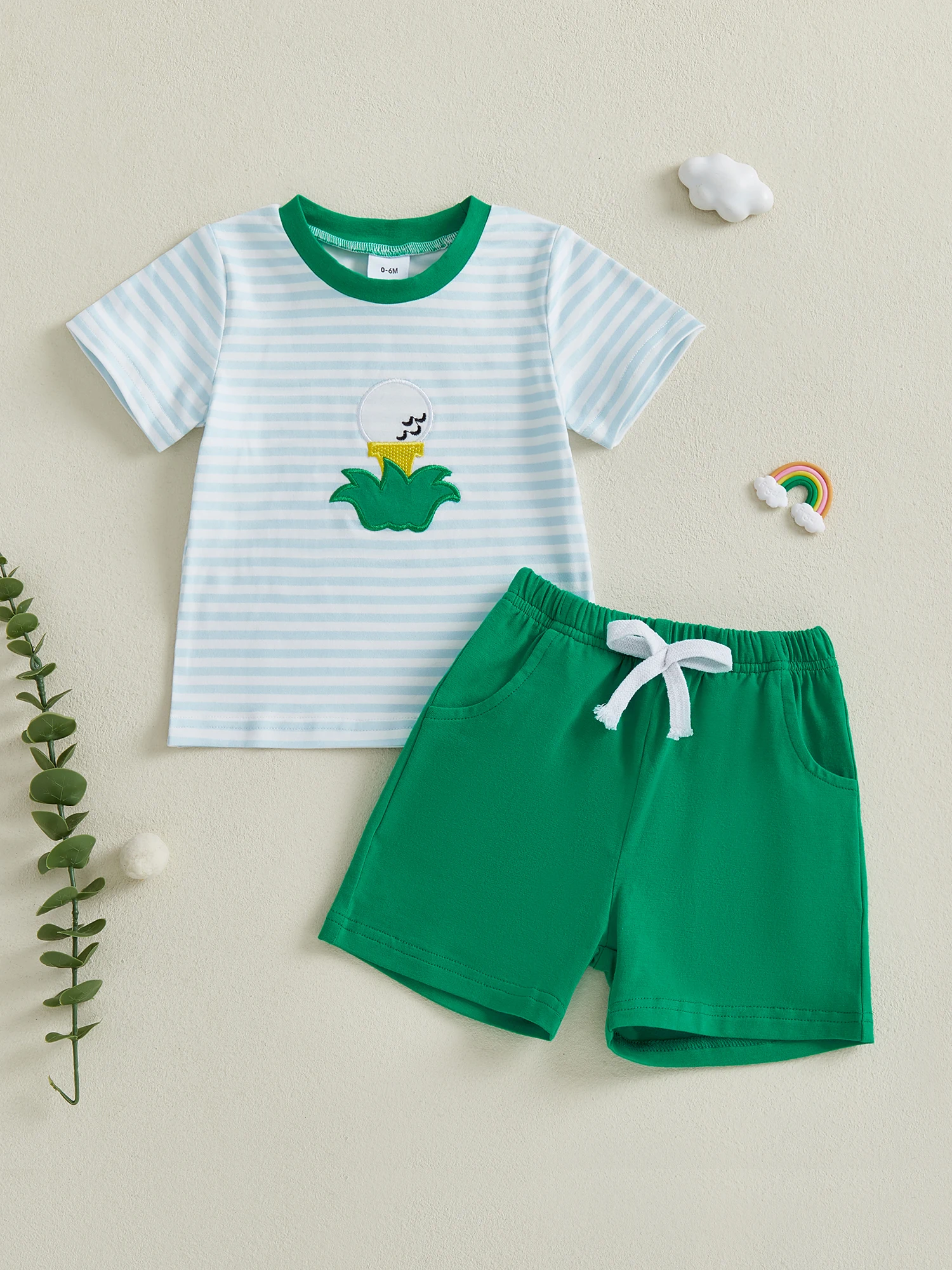 Set Kemeja Bergaris dan Celana Pendek Denim Pakaian Kasual Anak Laki-laki Balita untuk Koleksi Pakaian 2 Potong Fashion Musim Panas