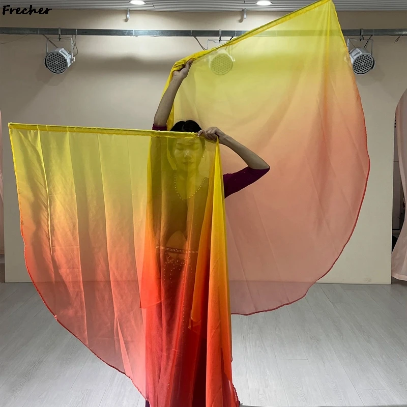 Modern Dance Props 1PCS Performance Dancing Flag Large Colorful Scarves Wings With Sticks Women Party Multicolor Scalable Rods