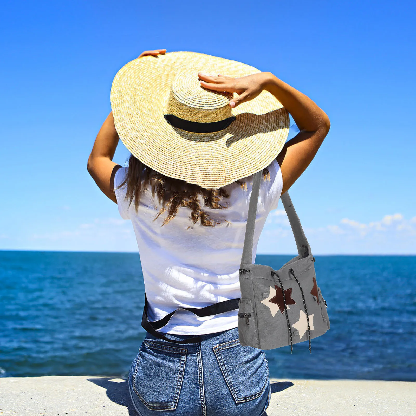 

Stylish Functional Student Bookbag Casual Shoulder Bag with Star Pattern for School Essentials Crossbody Tote Teens