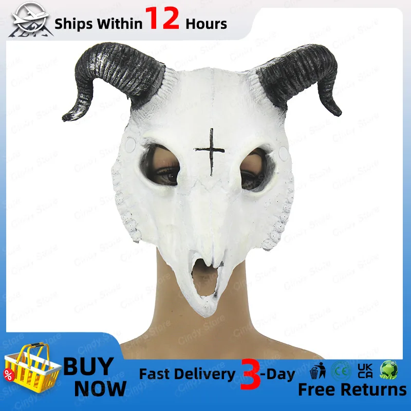 2024 New Halloween Goat Horror Mask Skull Mask Masquerade Costume Party Costume Animal Full Face Big Mask