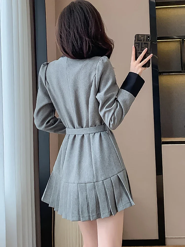 2024 New Chic Bow Y2k Mini Pleated Dress Women Long Sleeve Bodycon Casual Prom Clothes Autumn Winter Korean Elegant Party Dress