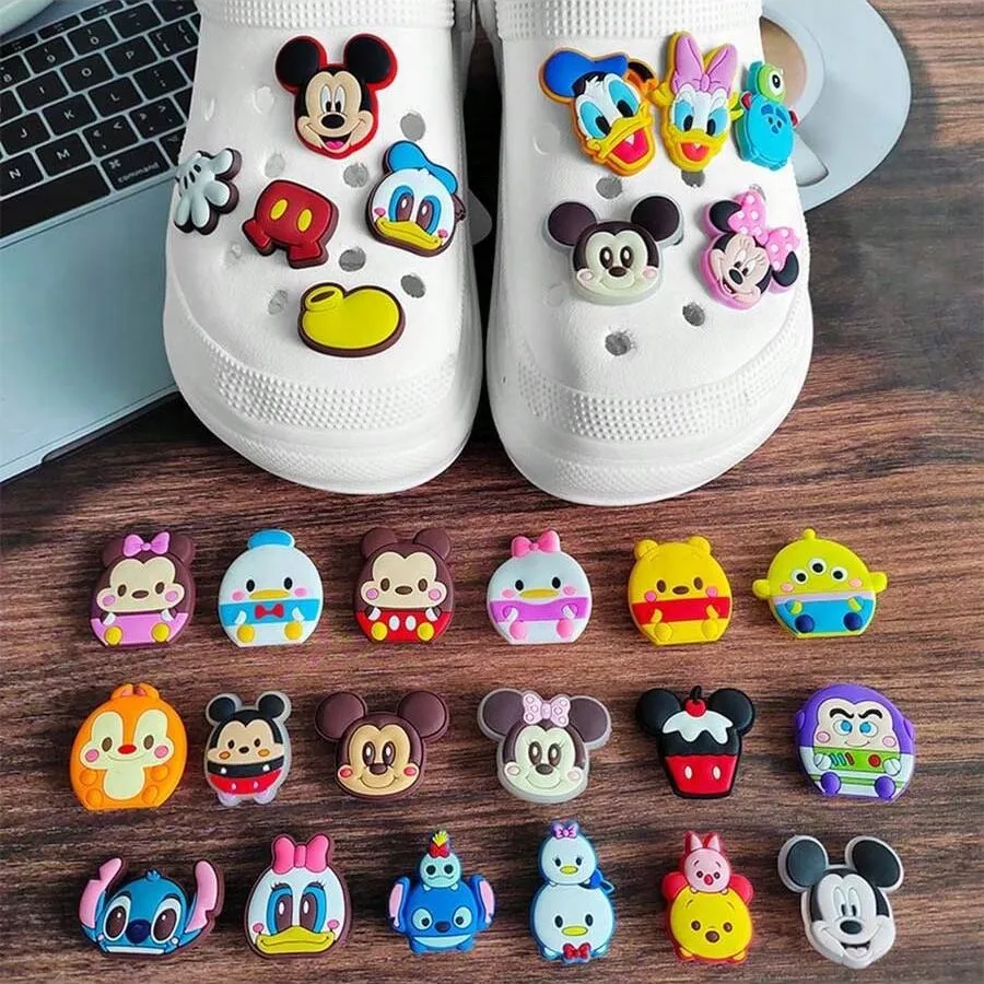 28Pcs set Cute micky series PVC Shoe Charms Detachable Garden Hole Shoe Decor Mixed cartoon Characters DIY Accessories Ornaments