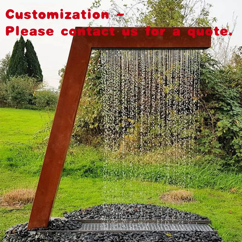 

custom.Corten Steel Outdoor Fountain Garden Waterfall Rain Curtain Wall