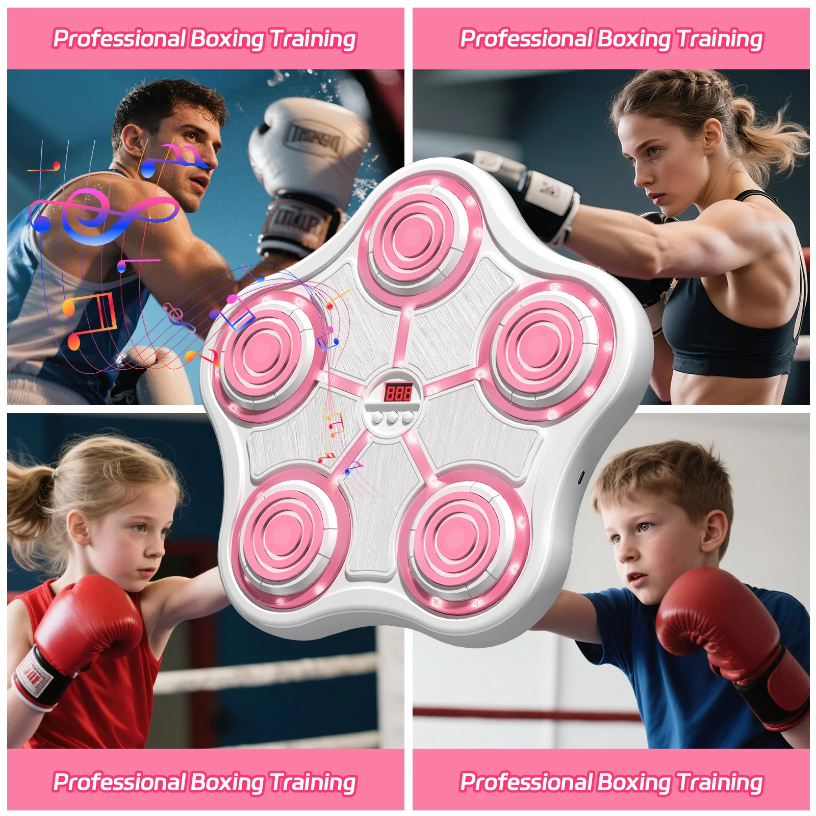 آلة الملاكمة الموسيقية الذكية المثبتة على الحائط، ارتفاع قابل للتعديل بحرية لتناسب أي إعداد، هدية عيد ميلاد مثالية