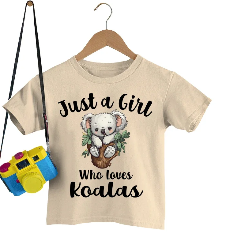 Summer Animal Girls Clothes Just A Girl Who Loves Koalas Print T-shirts Kawaii Koalas Tees Harajuku Fashion Y2k Tops Kids Tshirt