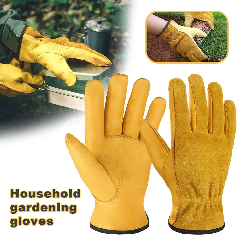 Leather Work Gloves Tough Cowhide Gardening Gloves For Wood Cutting/Construction/Truck Driving/Garden/Yard Working K2W9