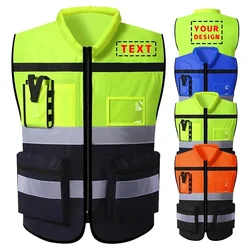 Custom LOGO Reflective Safety Vest for Men Work Reflective Vest with Pockets and Zipper Construction Vest Two Tone Workwear Vest