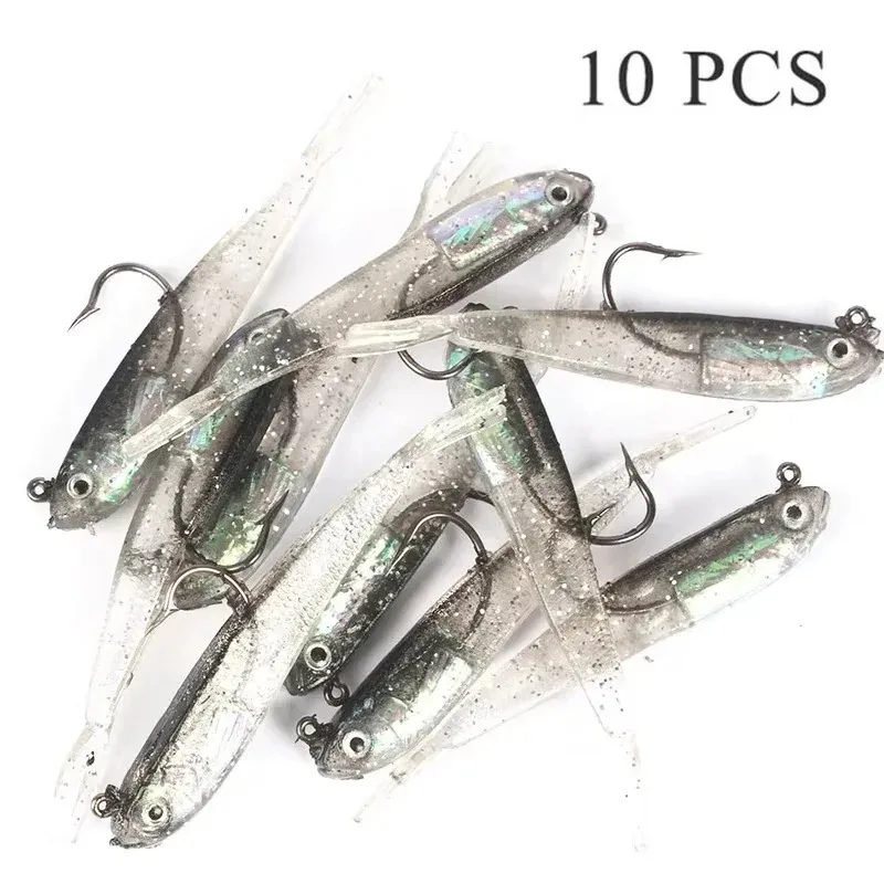 5/10/20Pcs Soft Lure 7.5cm  Split Tail Lead Fish Swimbaits with Hooks Silicone Artificial Fishing Bait for Saltwater
