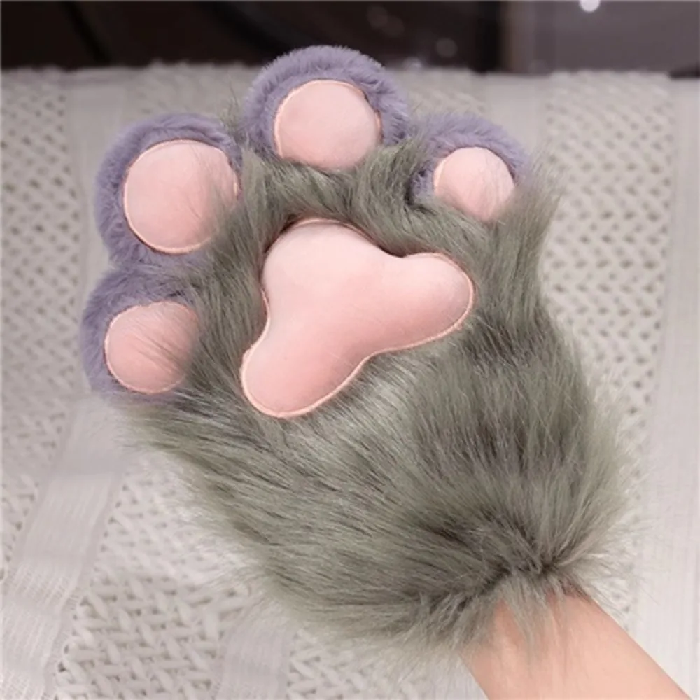 

Kawaii Cartoon Cosplay Costume Gloves Furry Thicken Plush Cat Paw Gloves Warm Fursuit Kigurumi Cat Claw Mittens Party