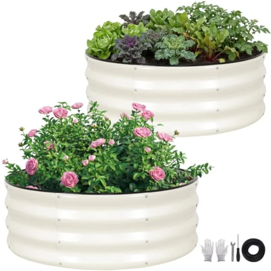 

Оцинкованные круглые металлические грядки для сада, 2 шт., 3x3x1 фут, стальной комплект для выращивания овощей и фруктов