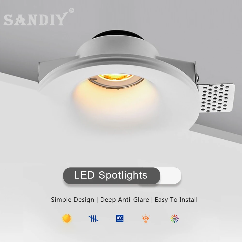 SANDIY Recessed Ceiling Lights Gypsum Spotlights GU10 Led Spot Lamp Square Round COB Downlights 7W/10W for Livingroom Corridor