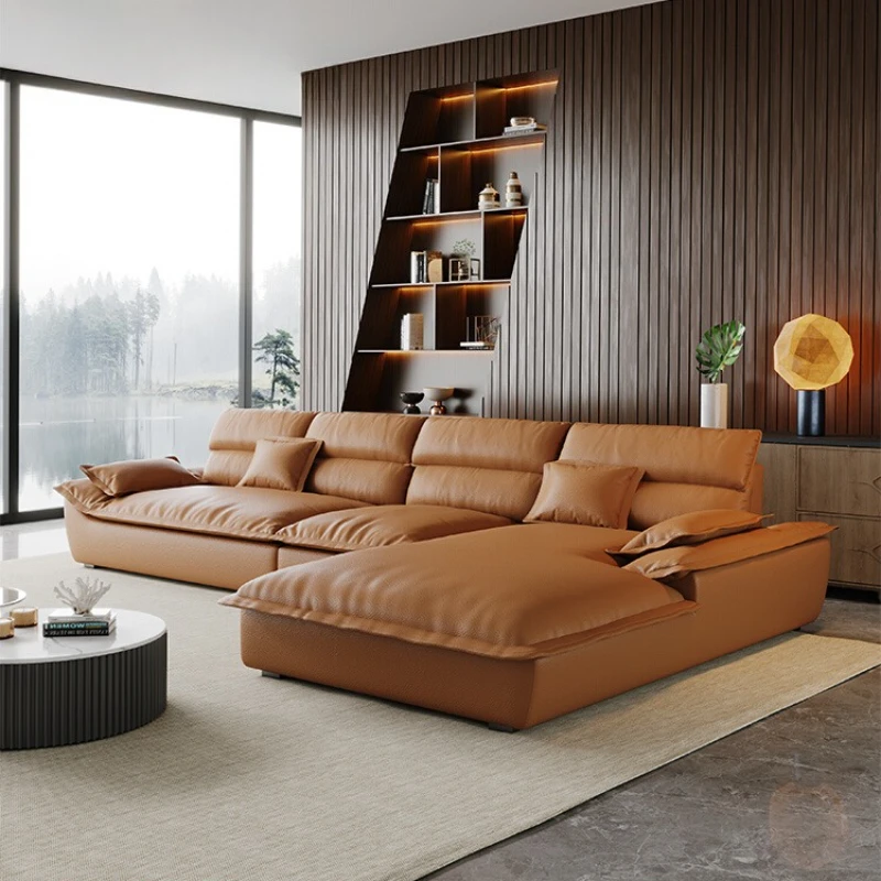 Italian Minimalism L-shaped Sofa Living Room Furniture Spacious Seating Depth High Segmented Backrest Sofa Chaise Lounge Sofa