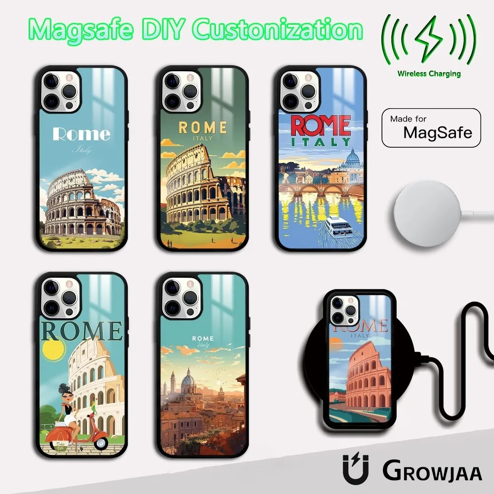 ltaly Rome City Phone Case For iPhone 16 15 14 13 12 11 Pro Max Plus Mini Magsafe Mirror Wireless Magnetic Cover