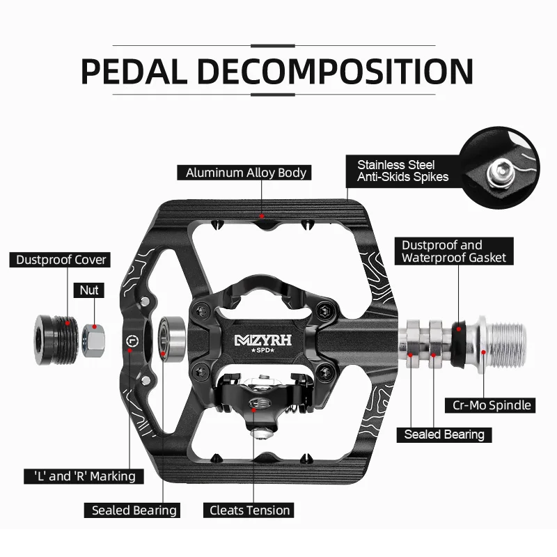 Reflective Two Usages Bicycle Pedal 2 In 1 With Free Cleat For SPD System MTB Aluminum Anti-slip Sealed Bearing Lock Accessories