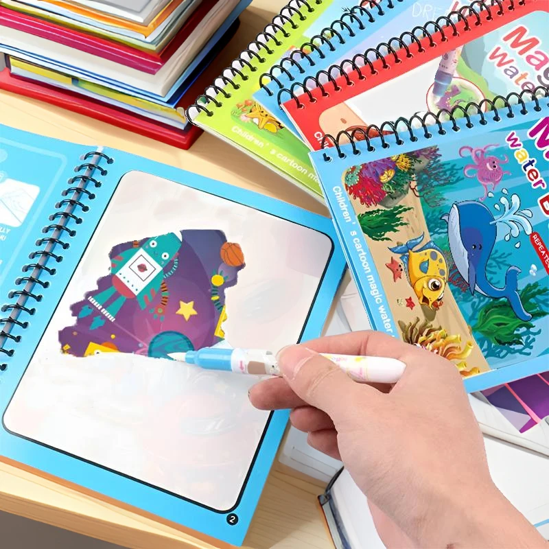 Libro da colorare riutilizzabile giocattoli per la prima educazione dei bambini libro magico con penna disegno ad acqua giocattoli Montessori regalo libro da disegno magico