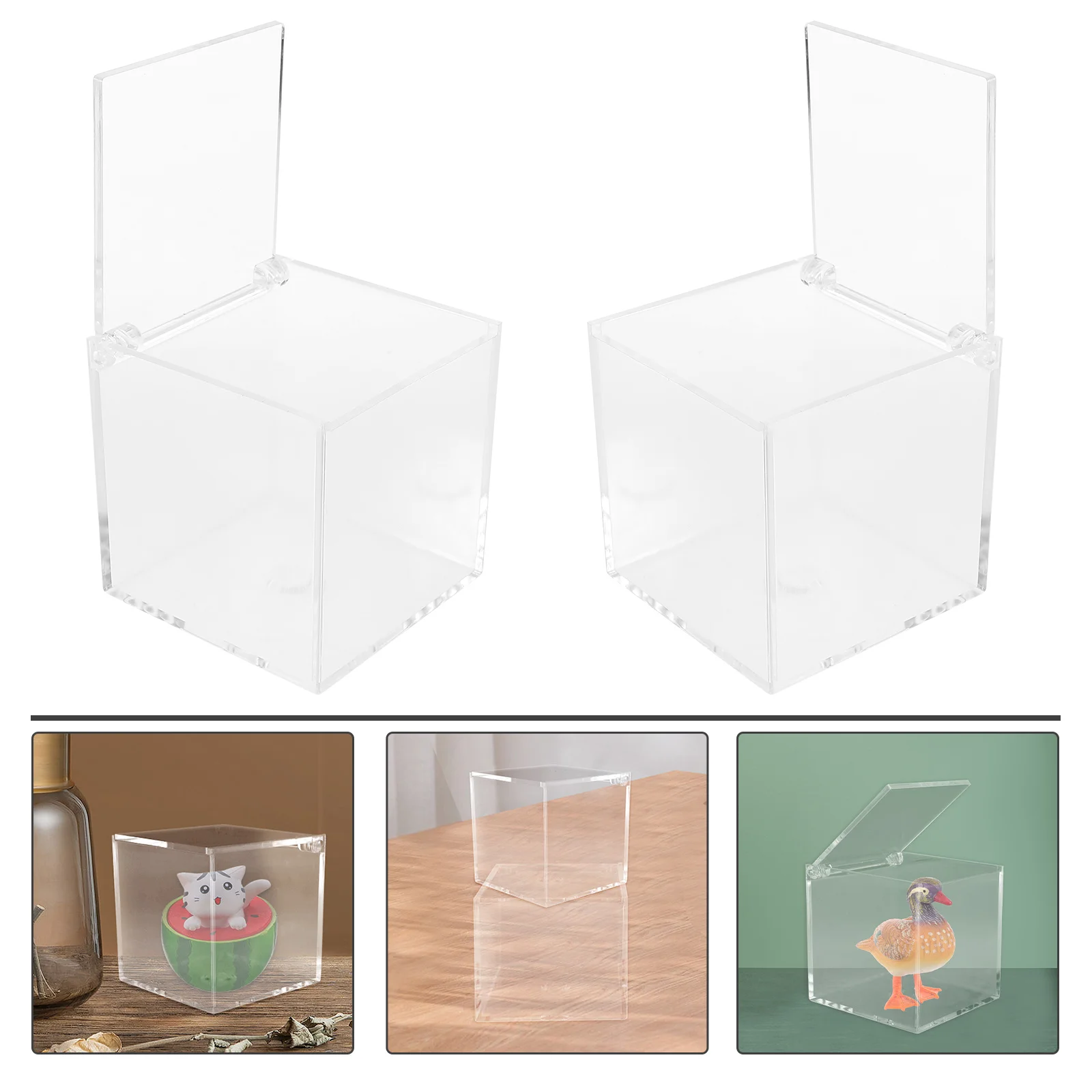2pcs Acrylic Storage Box 8 Cm Clear Display Case for Figurines Action Model Collection Boxes Transparent Showcase Holder