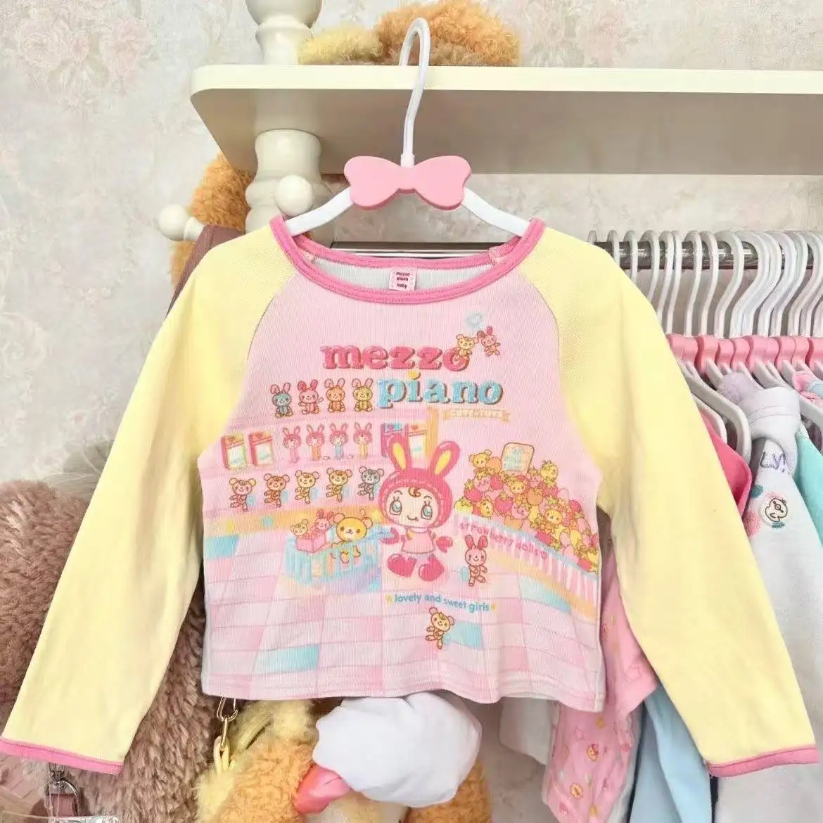 لوليتا طباعة القمم القوس كعكة بلوزة Y2K JK لوليتا اليابان Kawaii فتاة لطيف الحلو الدانتيل تي شيرت ألف خط تقسم كعكة تنورة جديد شيك