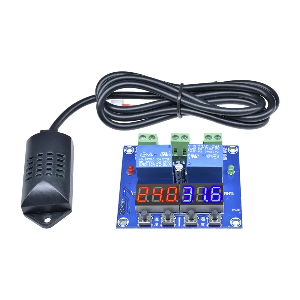 ZFX-M452 DC 12V LED Digital Thermostat Temperature & Humidity Control Thermometer Hygrometer Controller Relay Module Probe