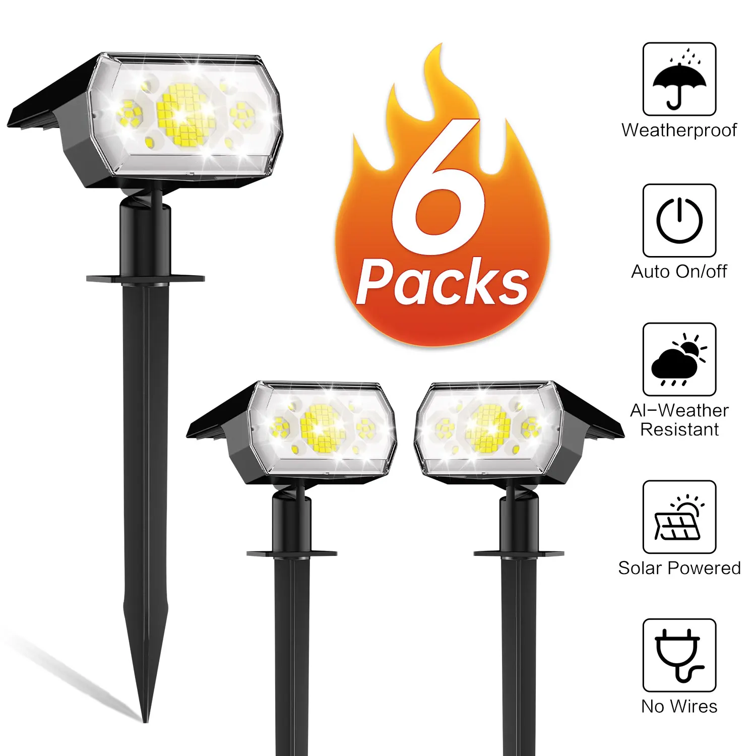 

Solar Lights Outdoor, IP65 Waterproof 64LEDs Solar Spot Lights with 3 Modes for Garden Yard Patio Driveway Walkway 6pack-White