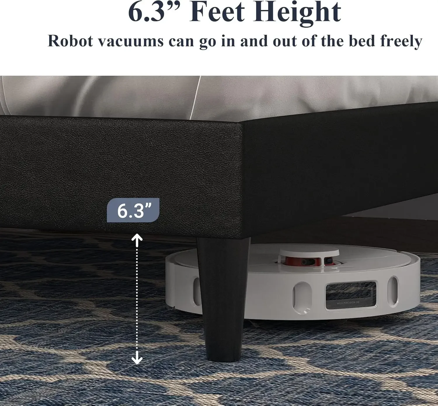 إطار سرير بمنصة كاملة الحجم من Allewie، لوح رأسي من الجلد الصناعي قابل للتعديل مع غرزة ماسية وزر معنقدة