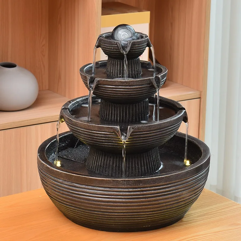 Resin Table Top Fountain LED Cascading Water Feature With USB Power And Remote Control For Home Office Desk Decor