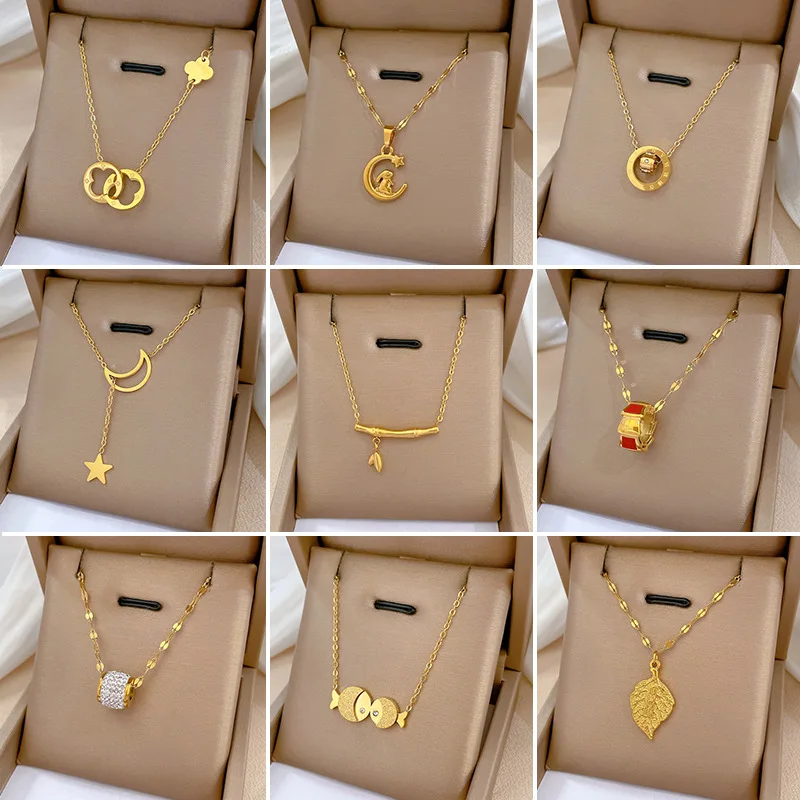 

18K Gold Plated Star Heart Pendant Necklace For Women Titanium Steel Clavicle Chain Necklace