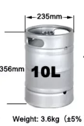 US Standard Beer Barrel, 10L Stainless Steel Beer keg with A type Keg Coupler