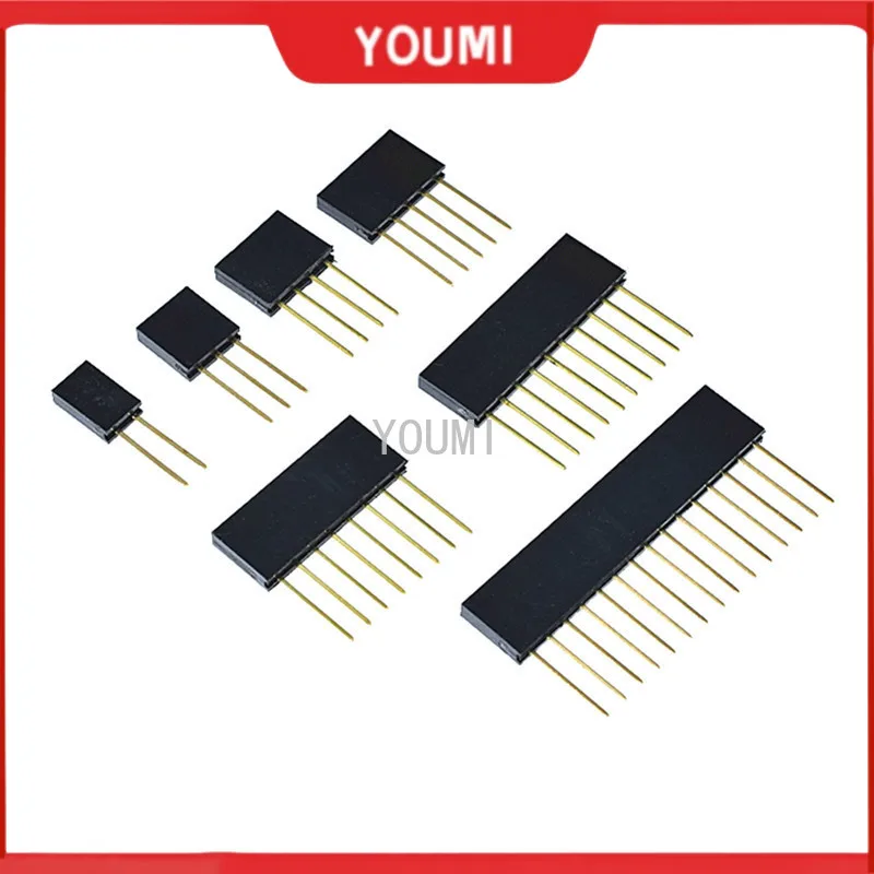 10PCS 2.54mm Single Row Female Long Pins 11mm Breakaway PCB Board Pin Header Socket Connector 1*2/3/4/5/6/8/10/15Pin for Arduino