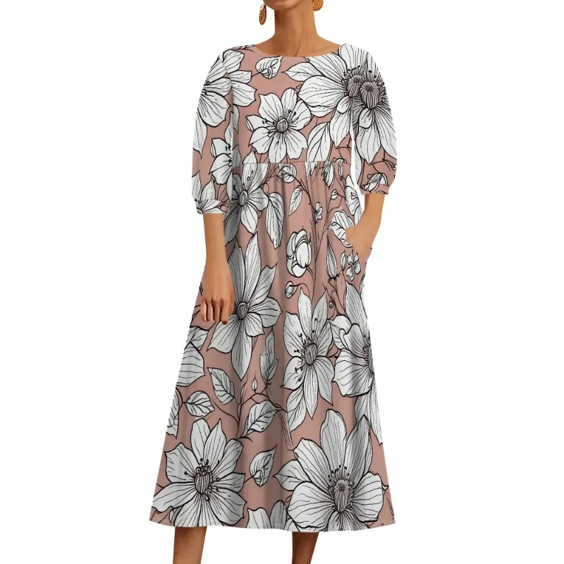 

Tshirt Dress for Women 2025 Casual Plus Size Fall Midi Dress Boho Floral Print Loose Flowy Long Dresses with Pockets