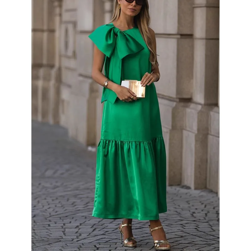 เซ็กซี่หลวมค็อกเทลปาร์ตี้เกสต์การรับรองชุดราตรีชุดราตรี Clubwear Elegant ผู้หญิง Bow Ruffle ชุดยาว