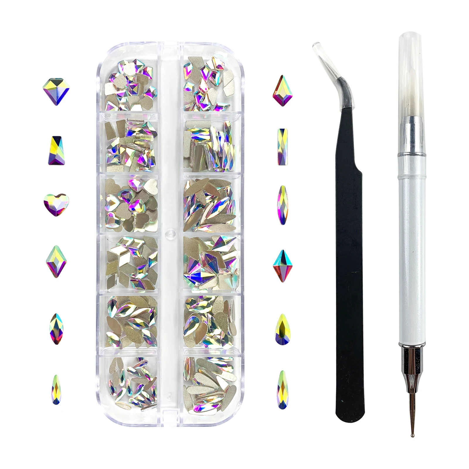 

240Pcs Nail Art Rhinestone Set Multi Shape Crystal Stone Non Hotfix Flatback Glass Diamond Fancy Nail Decoration Accessories