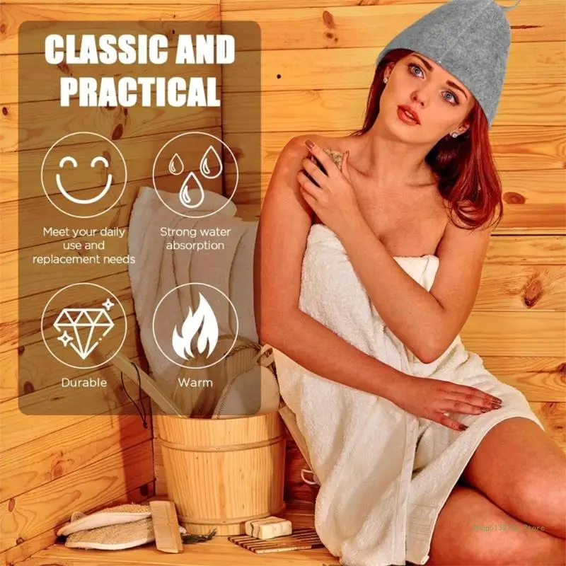 QX2E 1/2pcs Wool Felt Sauna Hat Anti Heat Shower for Bath Hair Turban Bathroom