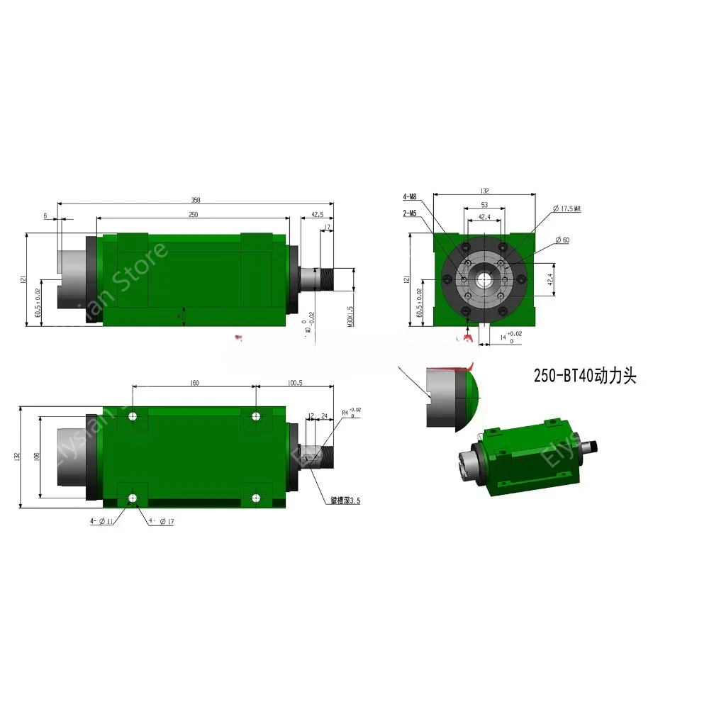 BT40 Chuck 3000W 3KW 4hp Power Head Cutting/Boring/Milling Machine Lathe Tool Spindle Head Max.3000-6000RPM High Speed