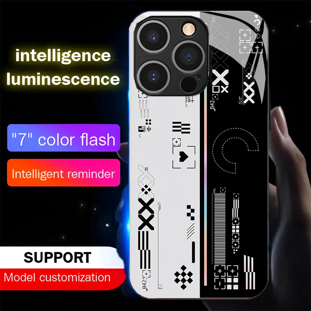 

2026 Popular Fashion Smart LED Light Glow Tempered Glass Phone Case For iPhone Air 17 E 16 E 15 14 13 12 11 Pro Max Plus