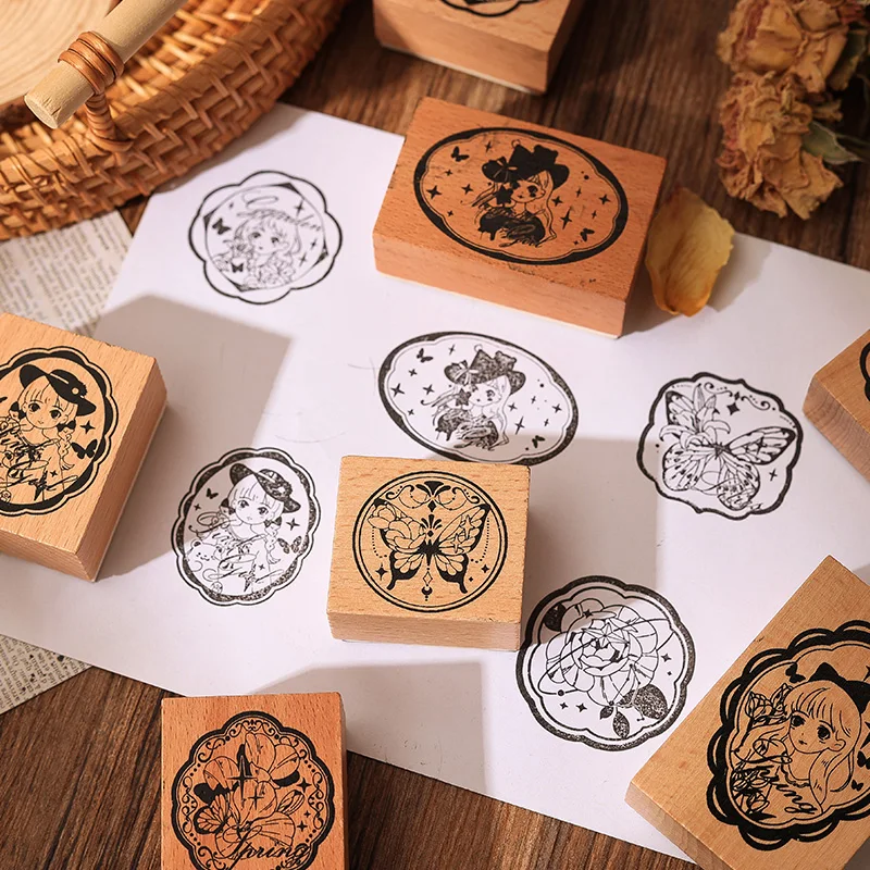 Imagem -05 - Padrão Série Seal Rubber Stamp Papelaria Faça Você Mesmo Scrapbooking Borboleta Dança Flor pc Lote