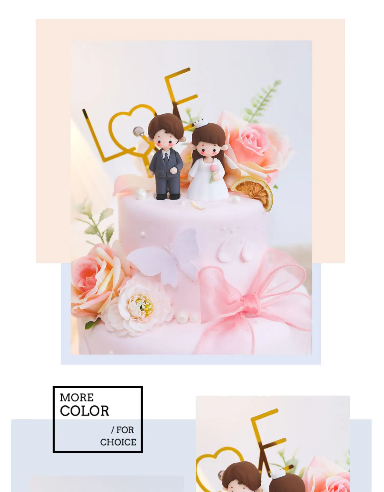 Hochzeitstorte Topper Bräutigam und Braut Kuchen Dekoration Hochzeitspaar Puppen Valentinstag Verlobung Ornamente PVC Heiraten Figur – Detail 1