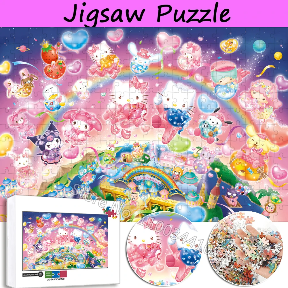 Sanrio Puroland Cartoon Puzzle Hello Kitty My Melody Kuromi Cinnamoroll Little Twin Stars 35/300/500/1000 Pieces Jigsaw Puzzles