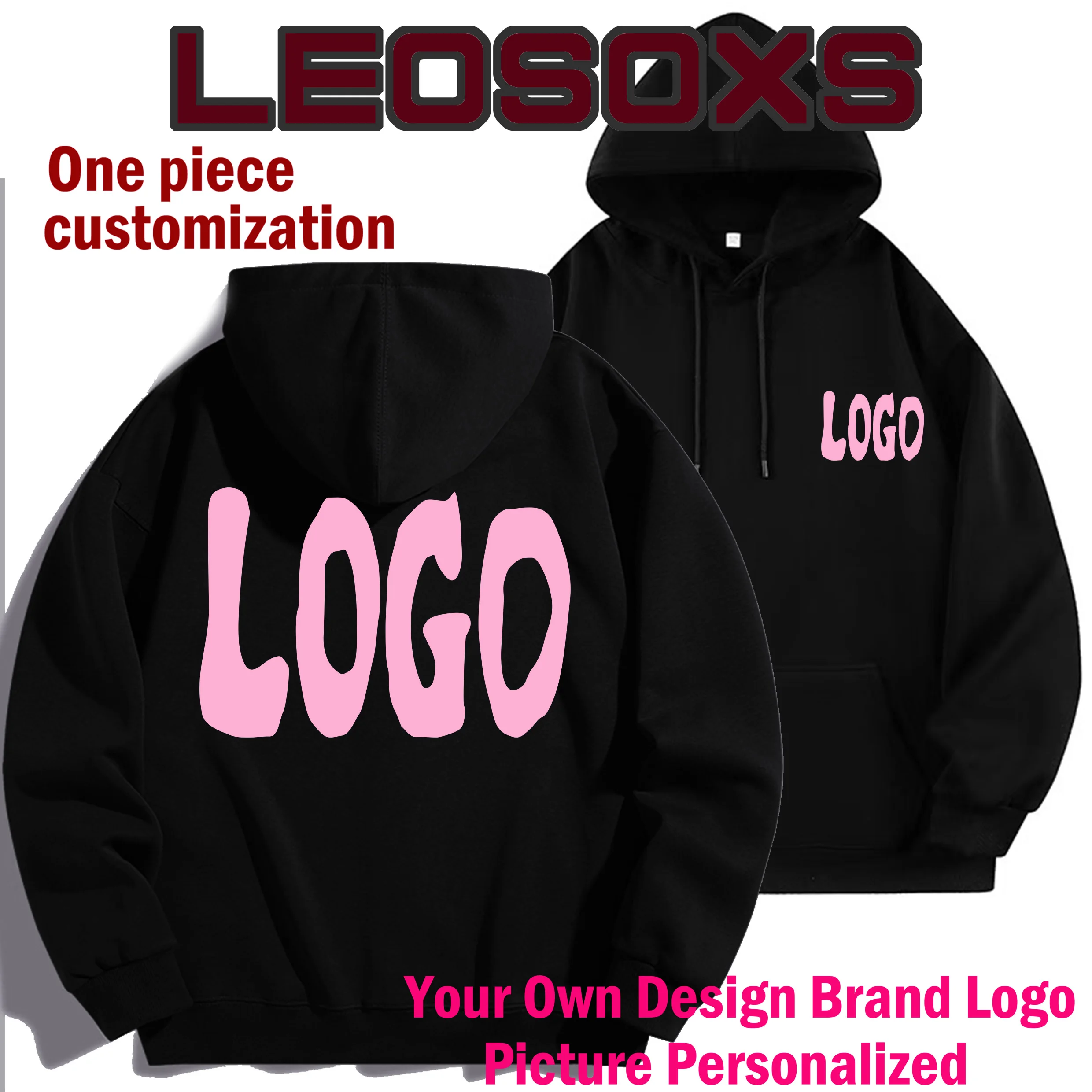 DIY Custom Logo Black Hooded Sweatshirt Pure Cotton Long-Sleeved Pullover Casual Top for Men And Women Autumn Winter Fashion