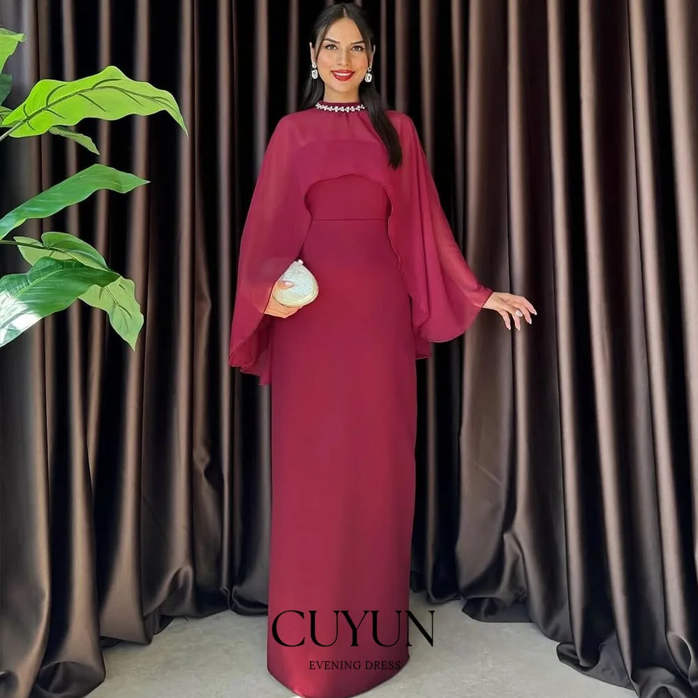 

CUYUN красные Саудовские вечерние женские платья для свадебного гостя, индивидуальная накидка с круглым вырезом и бисером, прямое вечернее платье, банкетное платье