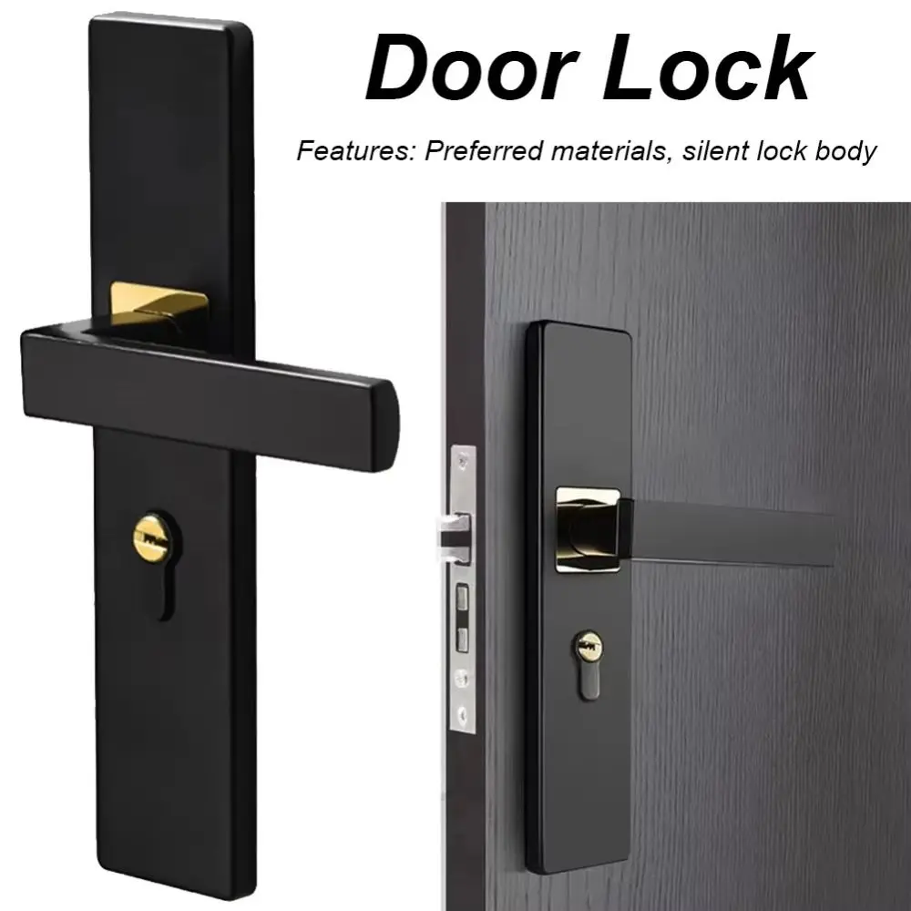 

Door Stop Silent Door Handle Lock Keys Set Square Universal Bedroom Door Lock Black Thickened Panel Door Knob Livingroom