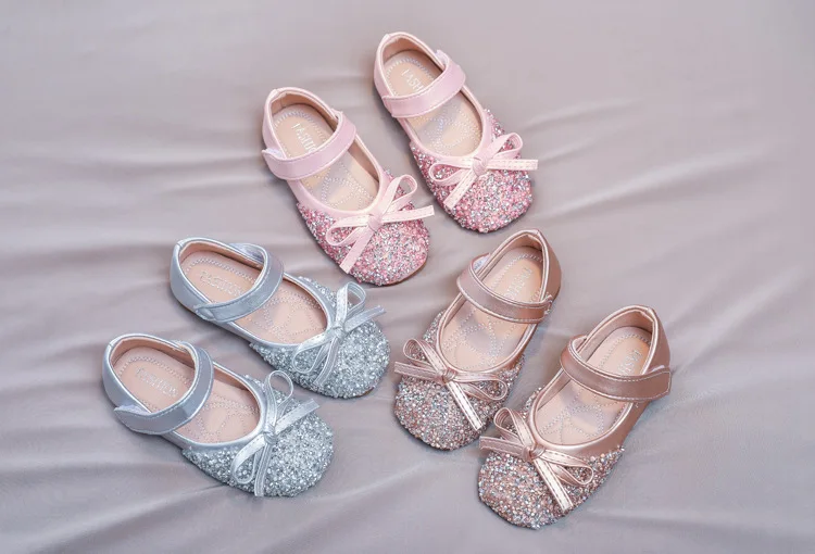 Sweet Children Princess Shoes Bow leather shoes Lovely Little Girl's Pink gold Silver Black Beige Round Toe Comfy  Autumn Shoes