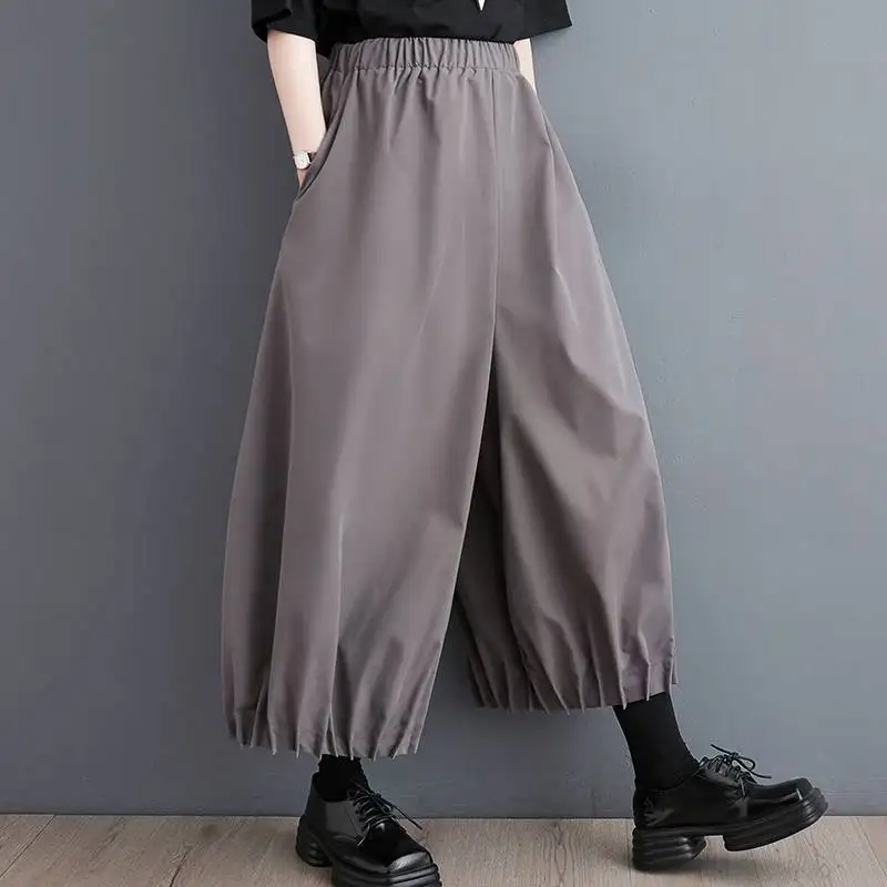 2026 summer new style women's loose wide-leg pleated lantern pants with large hem, dark niche bud pants A5SQ