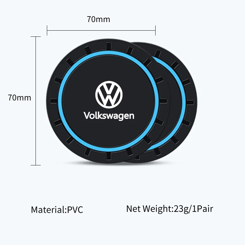 2PCS Car Coasters Water Cup Slots Non-Slip Mat Waterproof Cup Pad For Volkswagen VW Scirocco Jetta Beetle Golf Passat Polo GTI