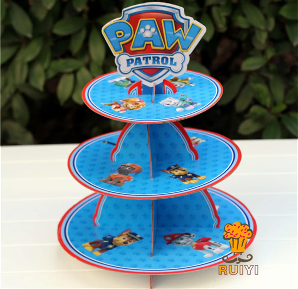 Soporte de pastel de la patrulla canina para niños, decoraciones de fiesta de cumpleaños, spin master, soporte de pastel de tres niveles, bandeja de