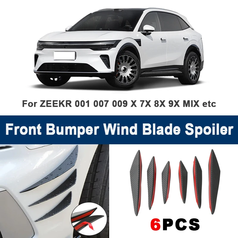 

6pcs Front Bumper Lip Side Splitter Fins Wind blade Spoiler - For ZEEKR 001 007 009 X 7X 8X 9X MIX Car Modified Accessories