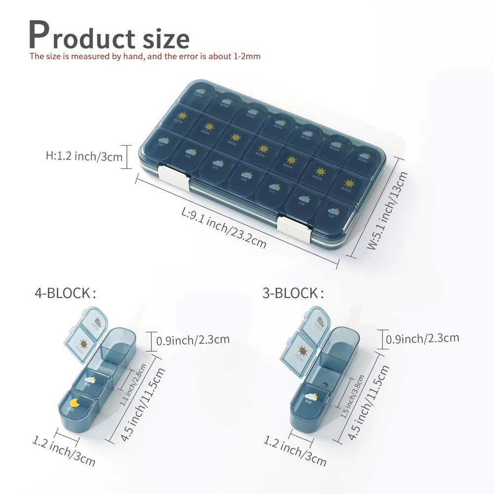 Weekly Pill Organizer 3/4 Times a Day,7-Day Pill Boxes and Organizer AM PM, Monthly Medication Organizer Dispenser for Fish Oils